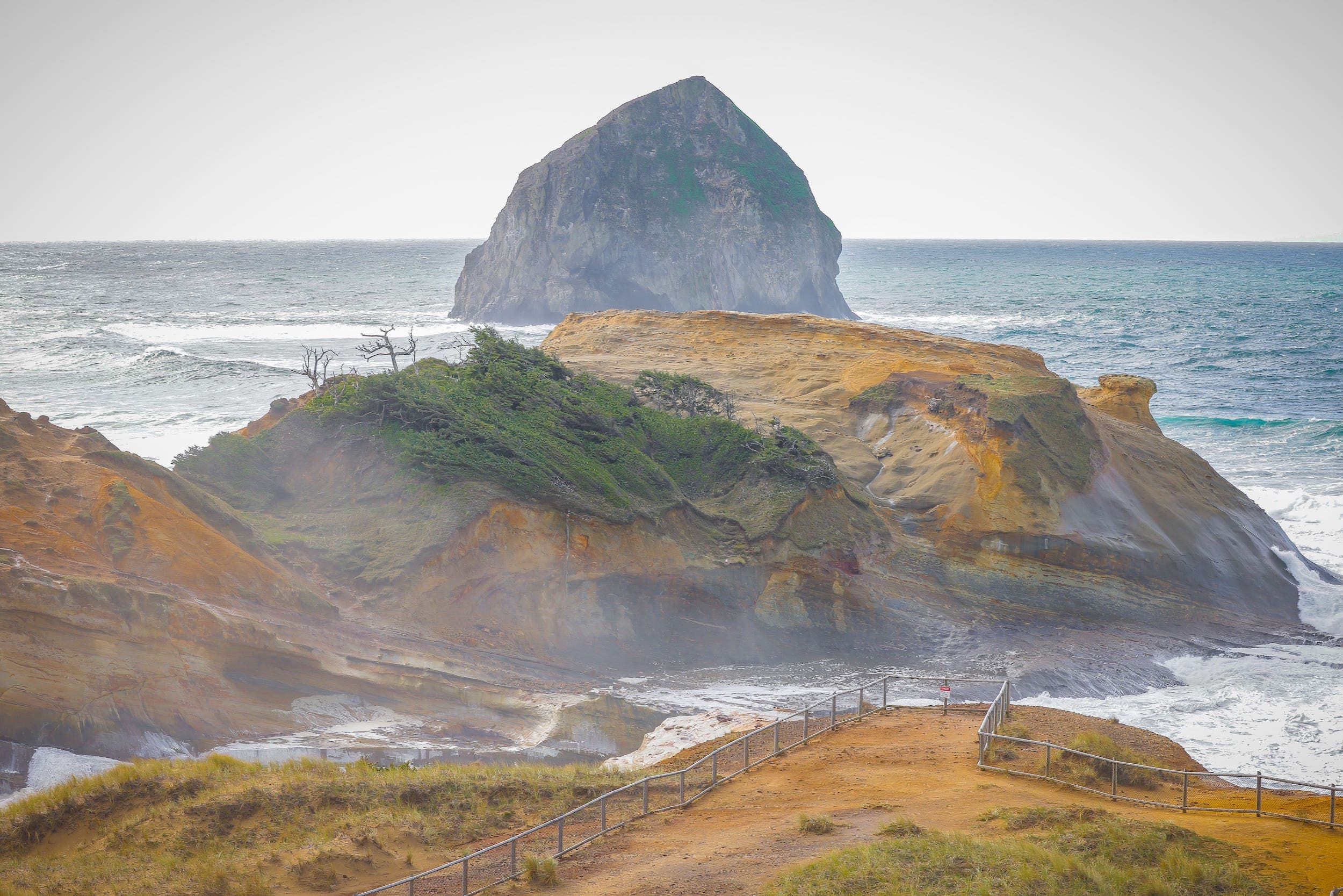 A windy and foggy view of the ocean at Cape Kiwnada